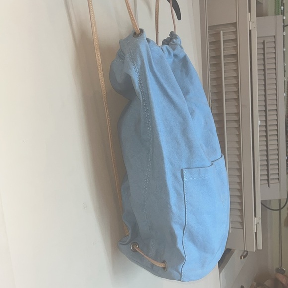 J. Crew Light Blue Cotton canvas & leather straps backpack / Bag preowned - Picture 6 of 7